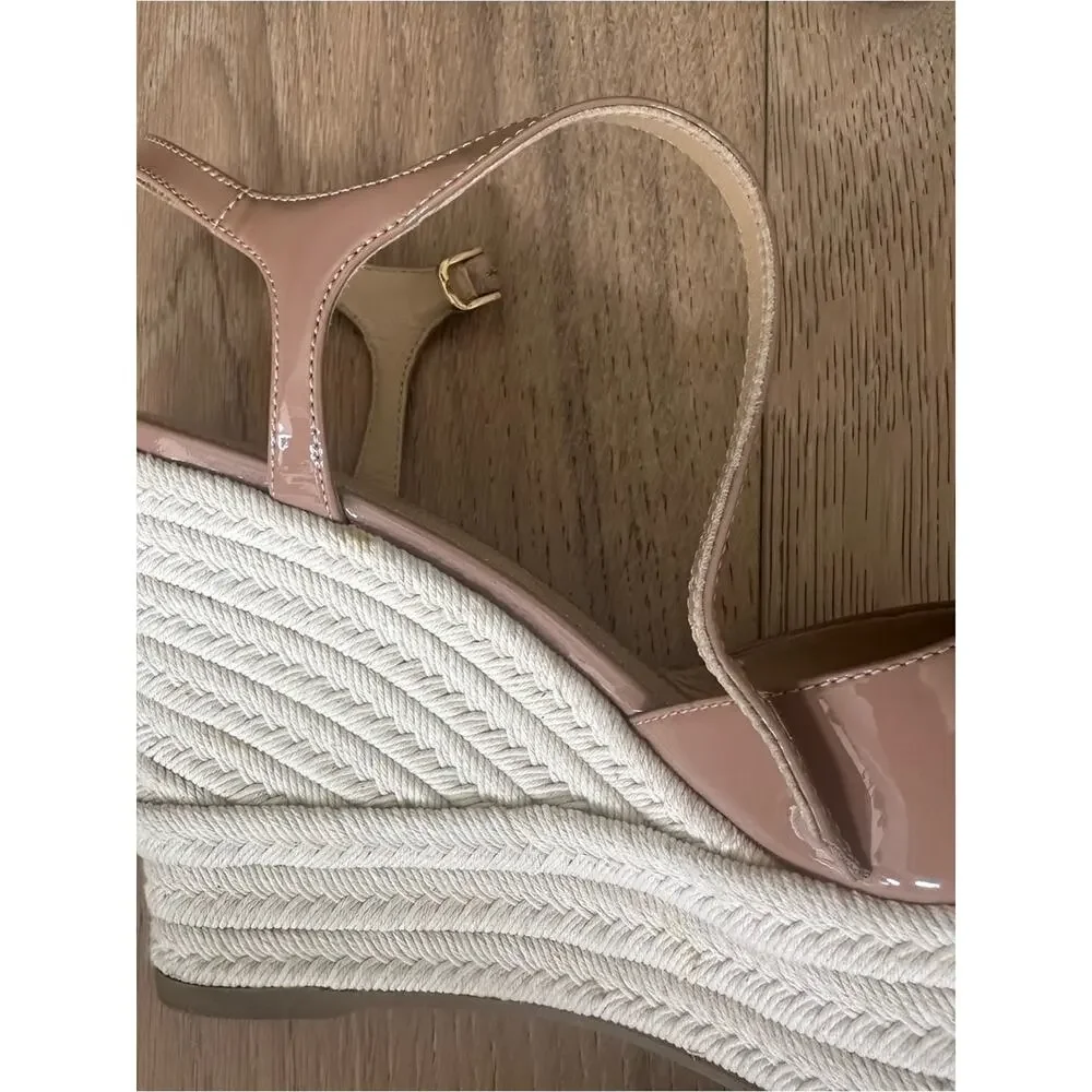 Sergio Rossi Patent Peep Toe Wedge Sandal In Off Nude 36